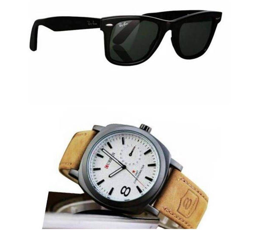 Ray Ban gents sunglass +Curren gents watch combo
