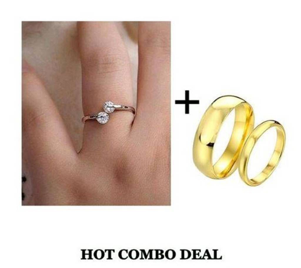 Pack of 3 Gold Plated Finger Rings for Couple - Go