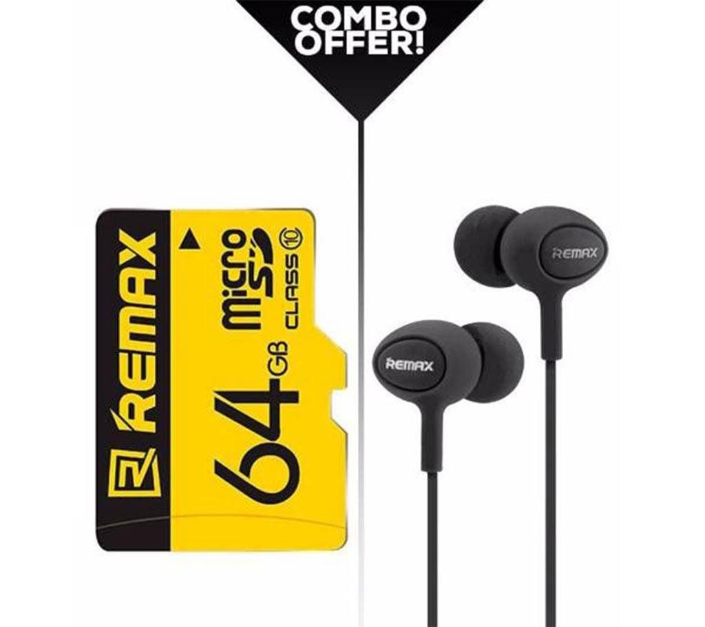 REMAX RM-515 Earphone+64GB SD Card Combo