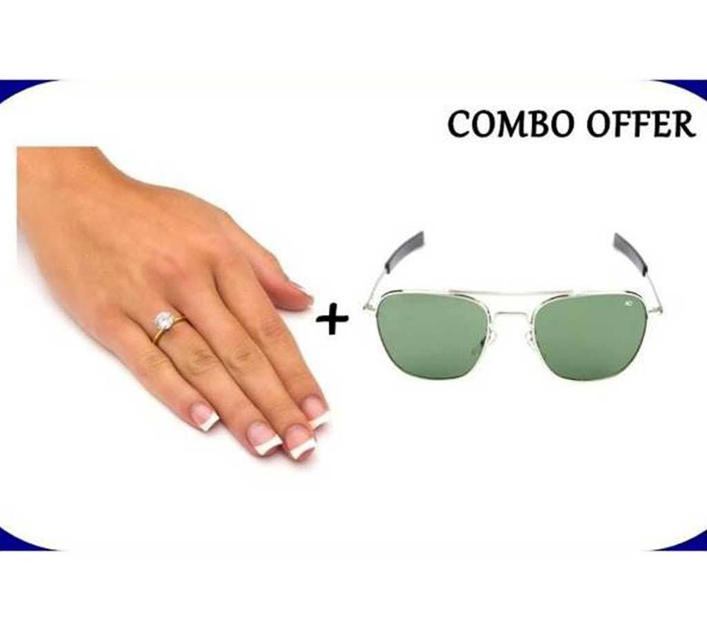 Combo of Rose Gold Plated finger Ring & AO Men's Sunglass