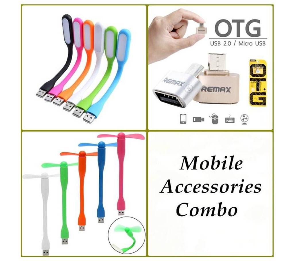USB Fan, OTG Converter & USB LED Light Combo