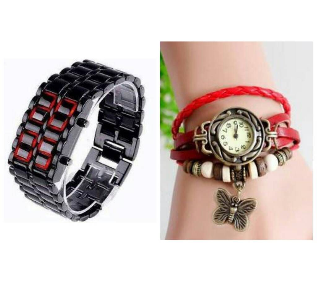 LED Samurai Bracelet Watch + Ladies Watch Bracelet Combo