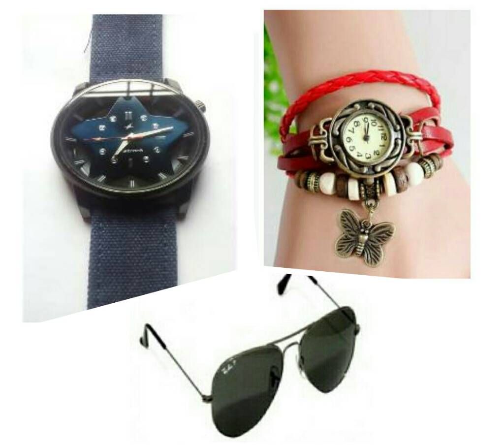 Fastrack Gents Watch Ladies Bracelet Watch Sunglasses Combo