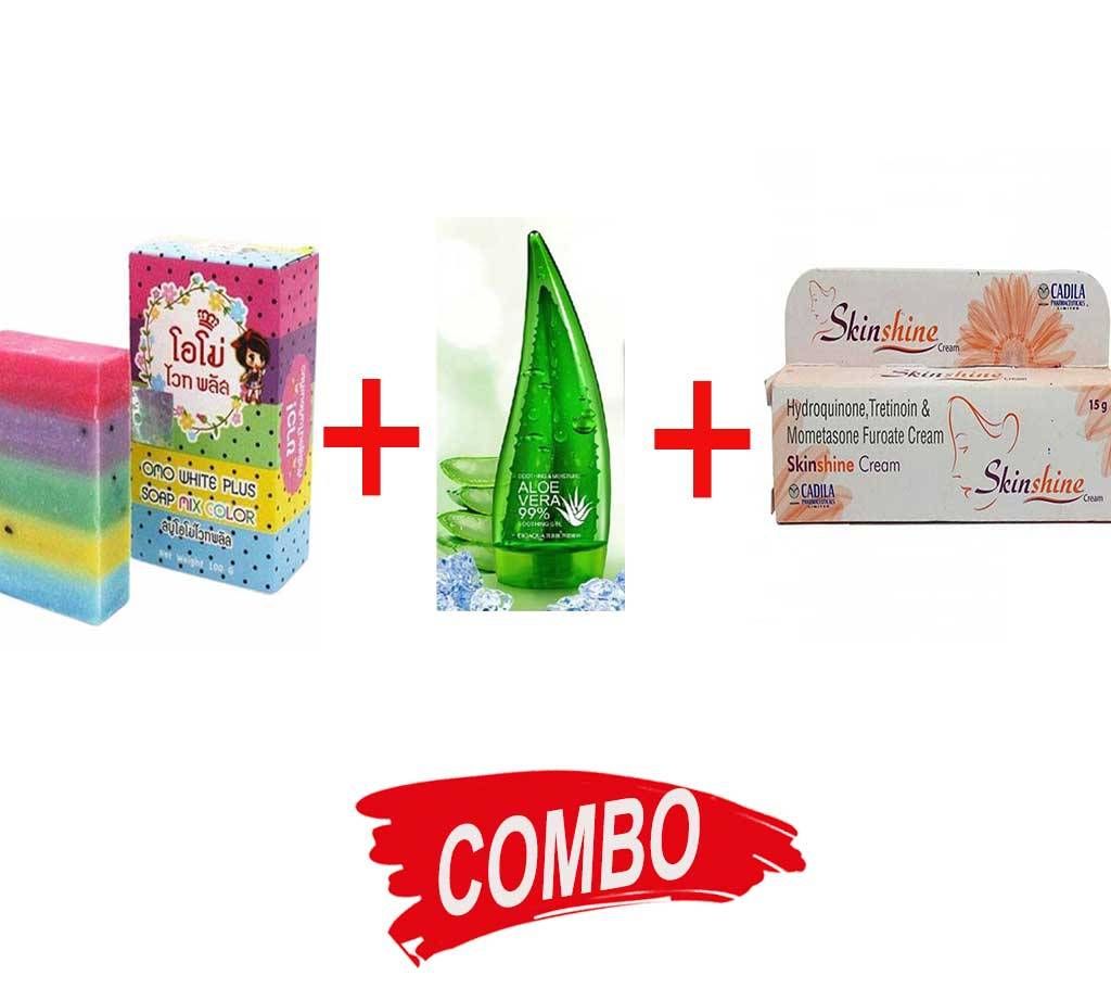 OMO White Plus 100g + Skinshine Cream + Aloe-Vera 99% Soothing Gel Combo Offer