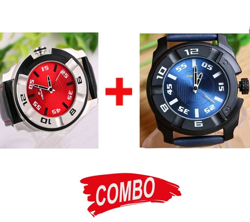 Xenlex Menz Watch (Black-Blue & Silver-Red) - Combo Offer