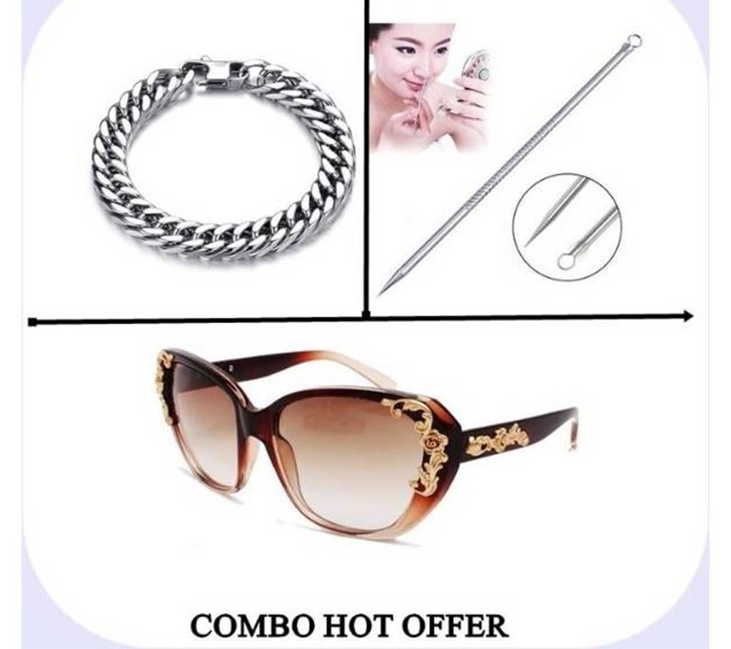 3 Pack of Combo Bracelet + Blackhead Remover+ Women Fashion Sunglasses