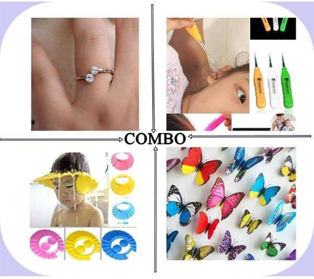 4 Pack of combo Finger Ring + Ear Cleaner + Baby cap +sticker 