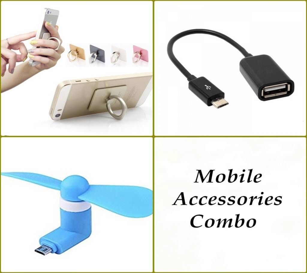 USB Fan, OTG Converter & Mobile Ring stand Combo