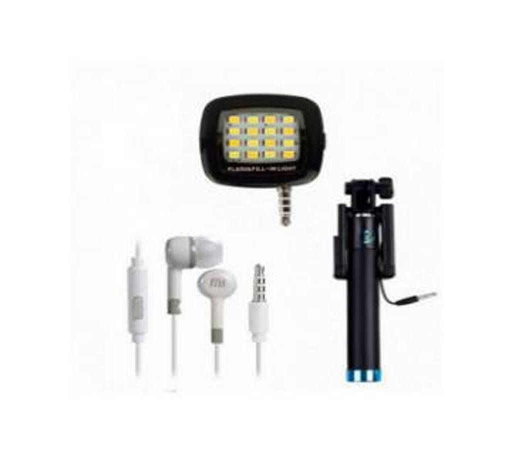 EARPHONE Selfie Stick & Selfie Light Combo 