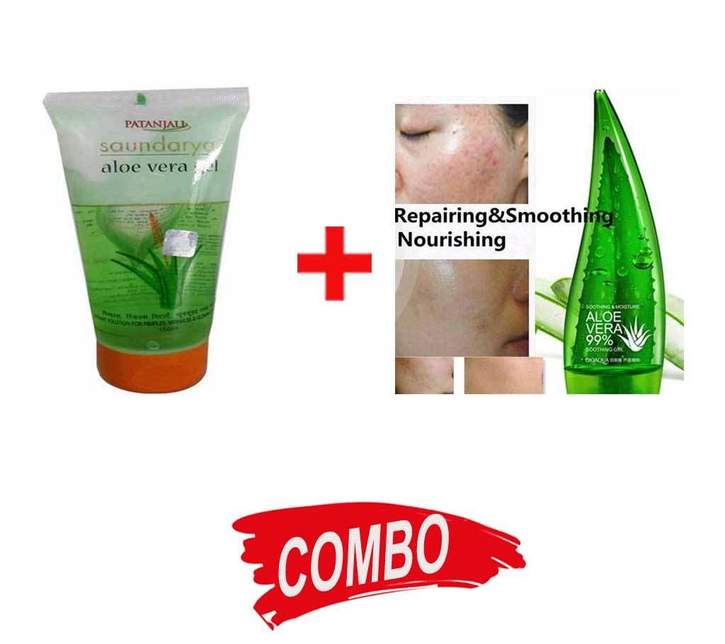 Patanjali Aloevera gel - Indian - 1 pc + Holika Holika - Aloe 99% Soothing Gel - Korea Combo 
