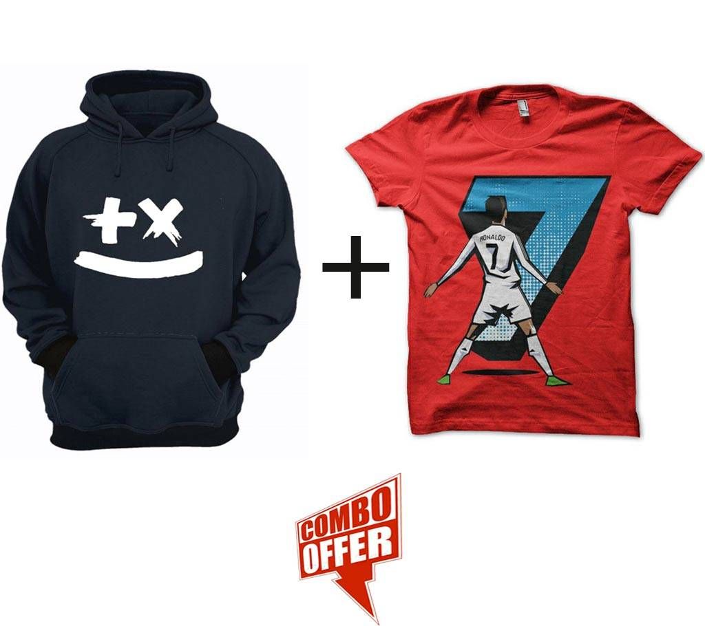 Marin-Garix-Black-Mens-Hoodie+Gents Summer T-Shirt - CR7- Combo Offer 