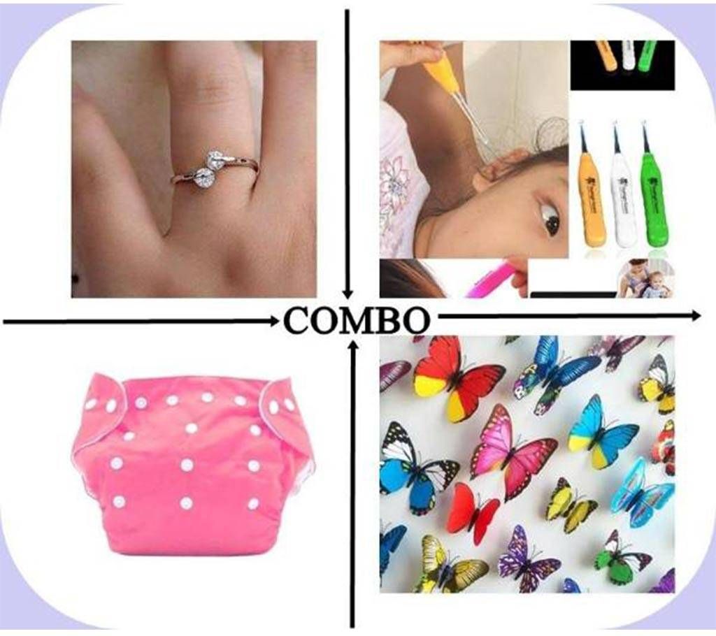 4 Pack of combo Finger Ring + Ear Cleaner + Reusab+Sticker