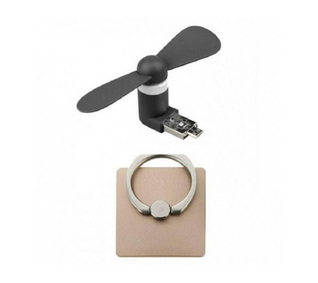 Micro USB Fan + Universal Ring Stand Combo