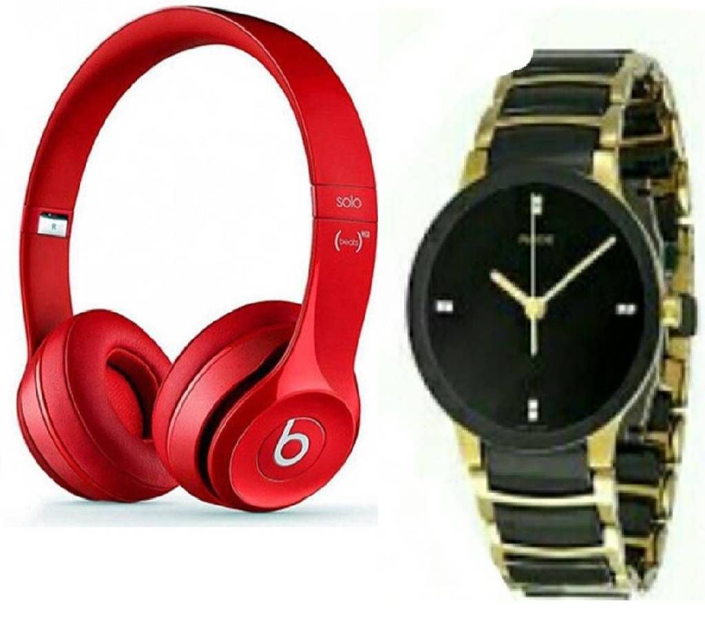 Combo of Beats Solo 2 Wired Headphones (Copy) + RADO Gents Watch (copy)