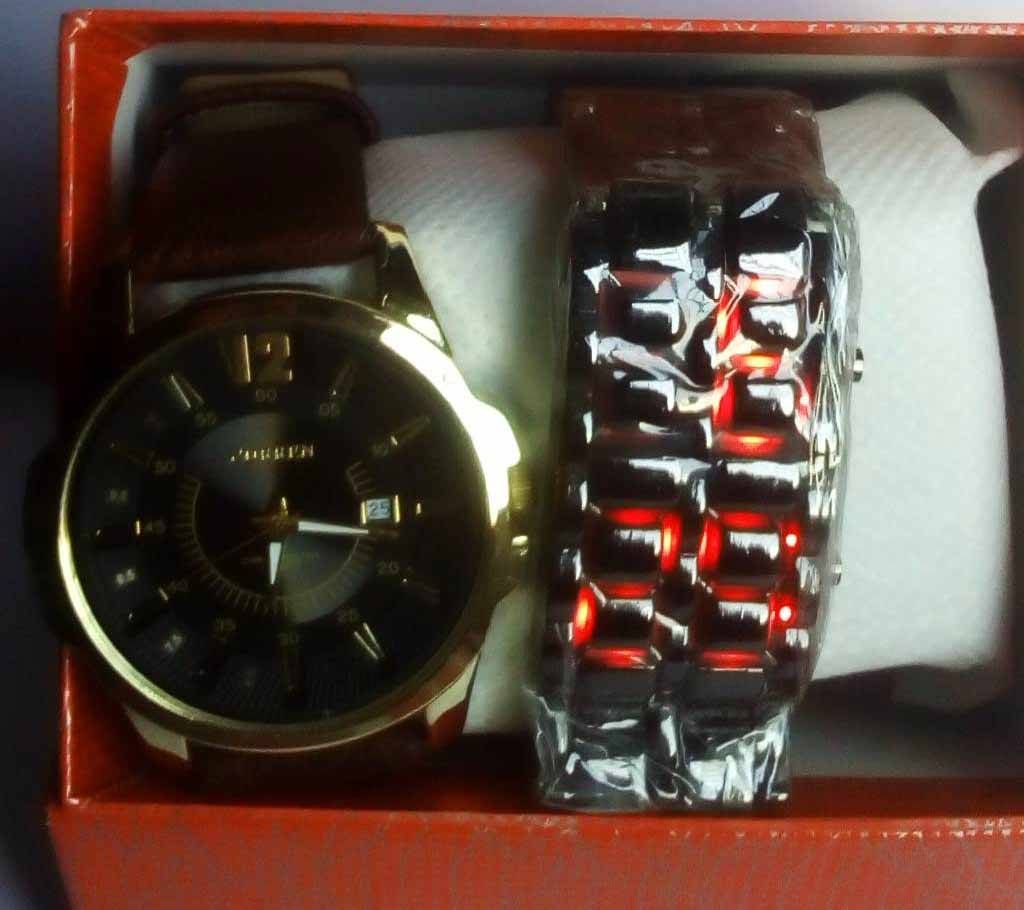 CURREN+LED Samurai Bracelet Gents Watch Combo 