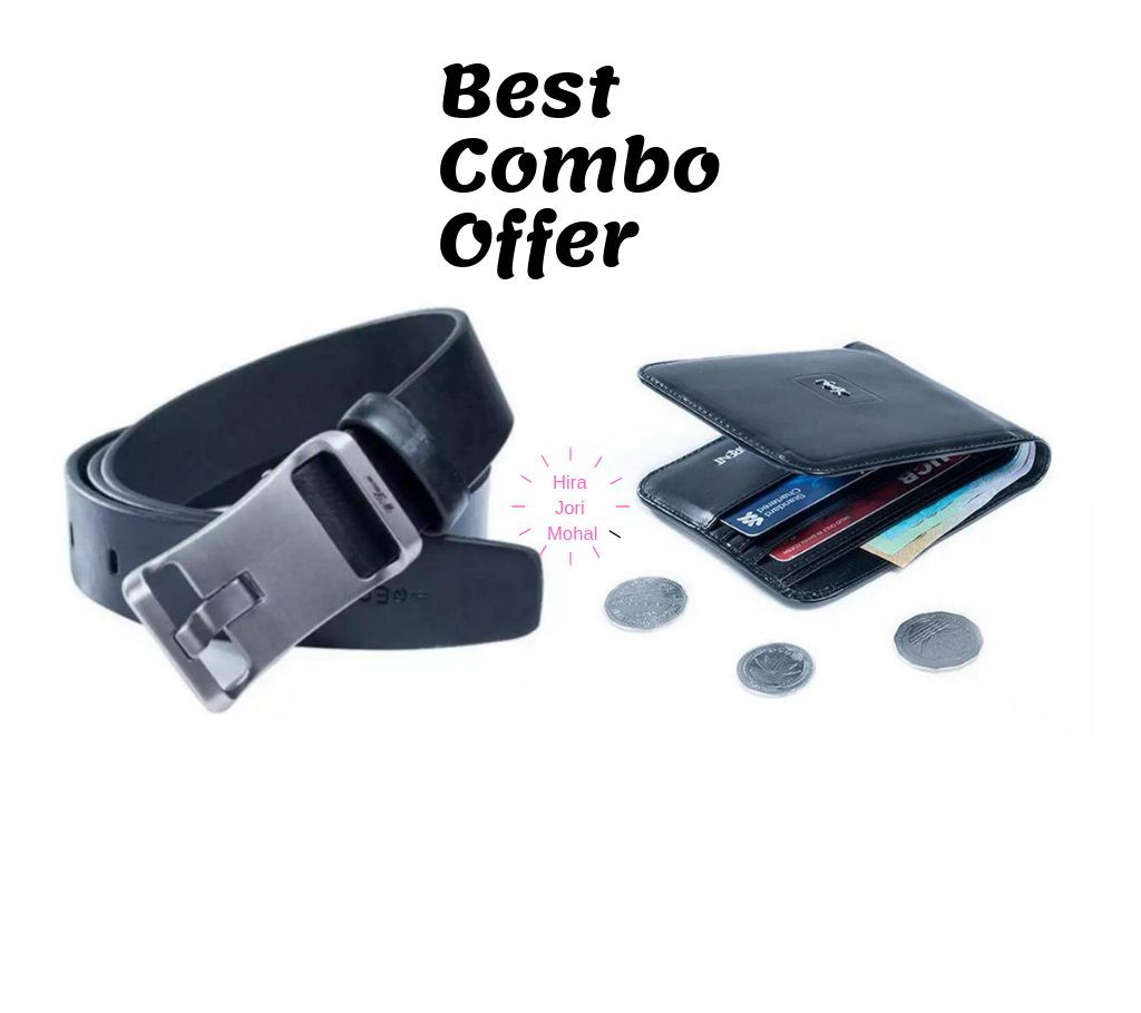 Black Artificial Leather Wallet & Belt - Combo Offer