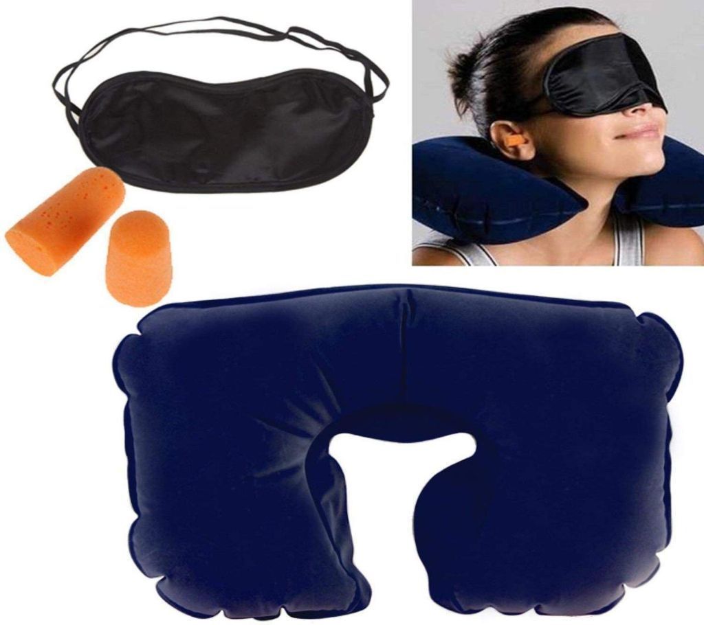 TRAVEL PILLOW, EARPLUG AND EYE COVER 3 IN 1 COMBO