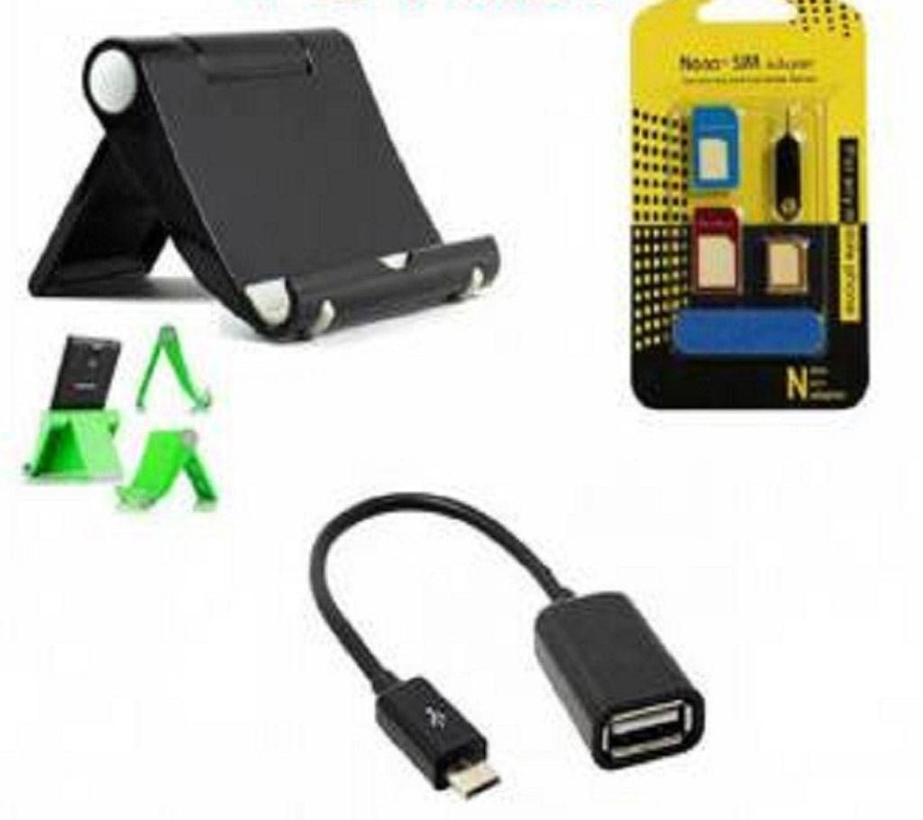 Tablet/Phone Holder + Mobile Sim Tray+ OTG Cable