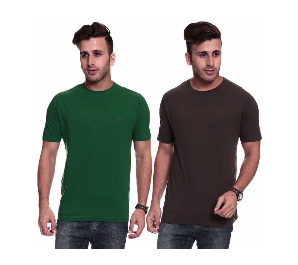 Round 2 Piece Neck Solid Color T-Shirt Combo