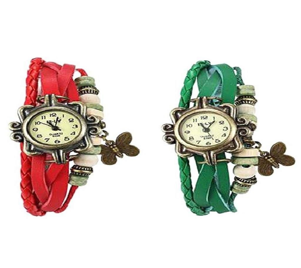 Combo Offer Butterfly Watch  -Red & Green