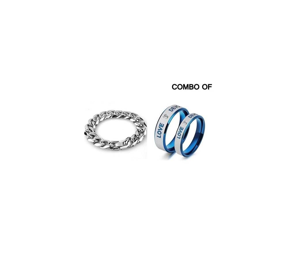 Stainless Steel Bracelet &Couple Wedding Rings Love Devotion Combo