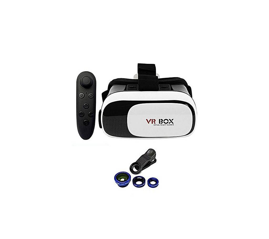 Combo of Virtual Reality 3D Glasses and Universal Remote and 3 in 1 Clip Lens