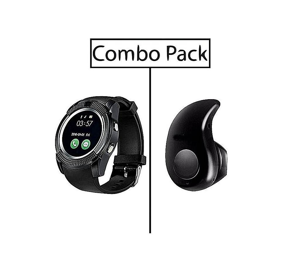 V8 Smart Watch and S530 Mini Bluetooth Earphone Combo