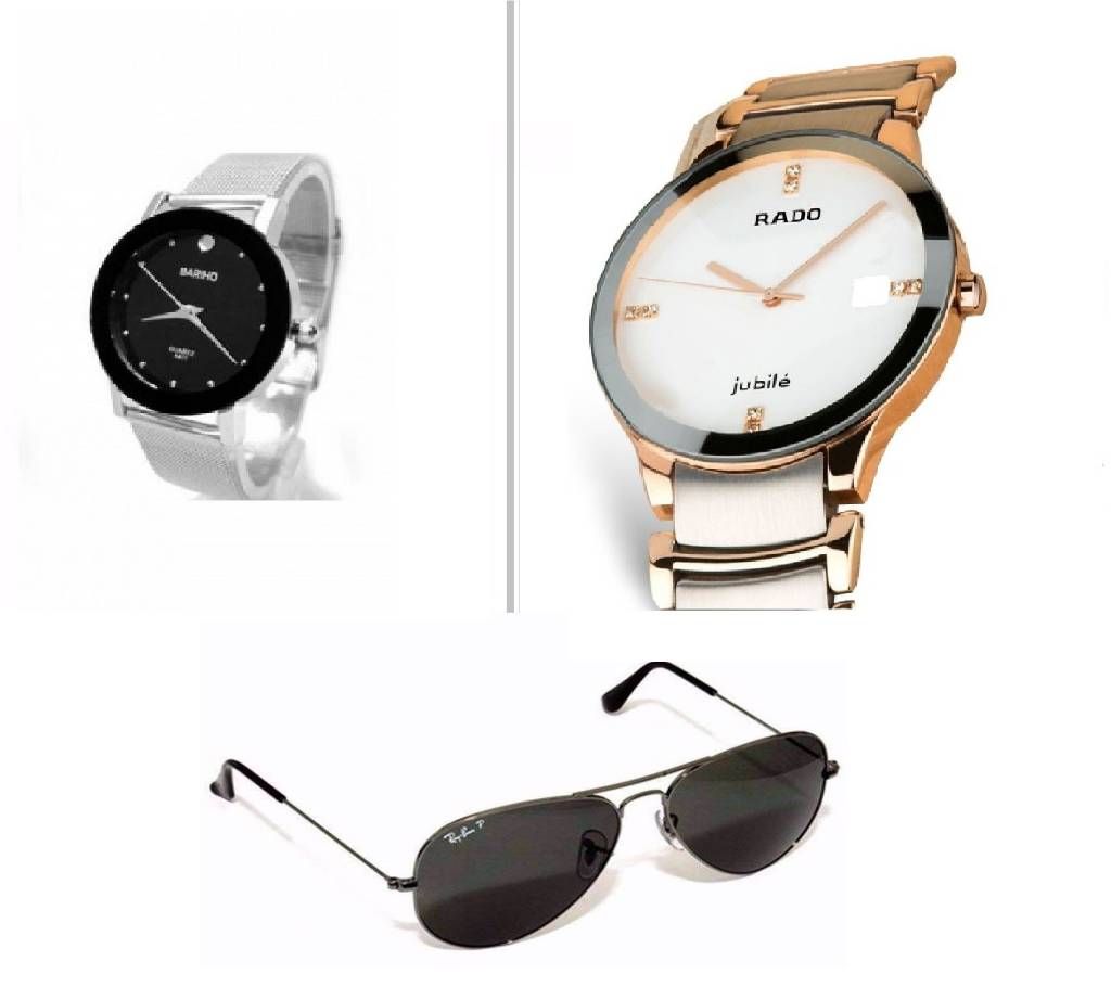 RADO Gents Watch (copy) + Ray Ban Sunglasses for Men (Copy) + Bariho Ladies Watch (copy) Combo