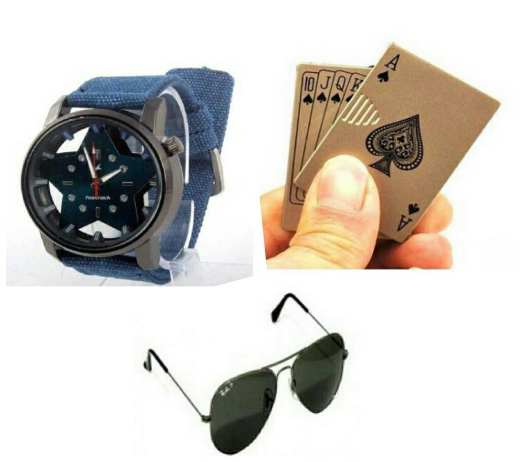 Gents Watch (copy)+ Ray ban Sunglasses (copy) + Poker Card Lighter combo offer