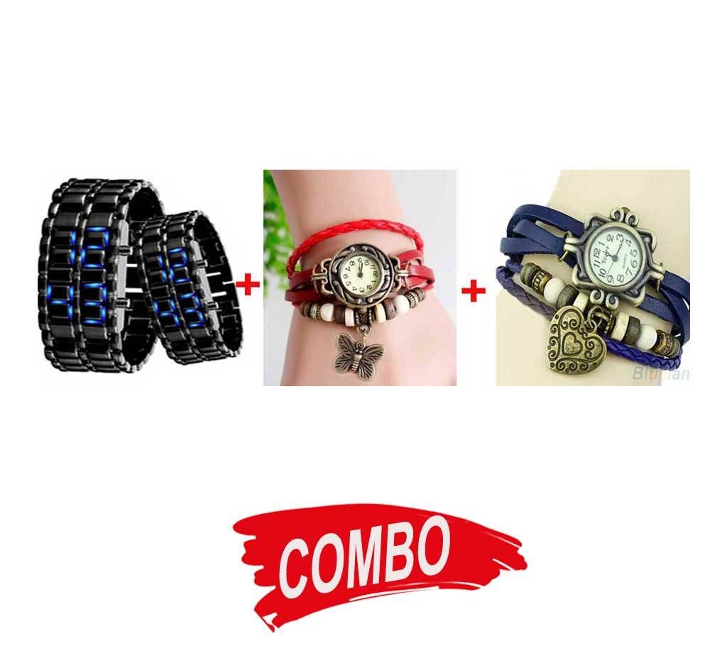Ladies Bracelet Watch + LED Samurai Watch + Ladies Bracelet Type Watch - Combo Offer