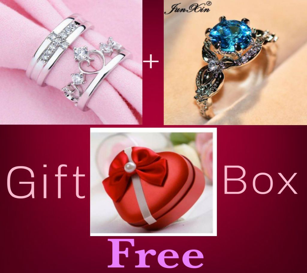 Prince And Princess Crown Couple Ring And Blue Colour Female Ring Combo Offer