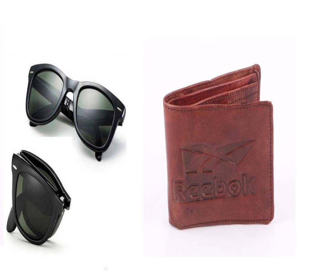 PU Leather Mens Wallet + Folding Sunglasses for Men