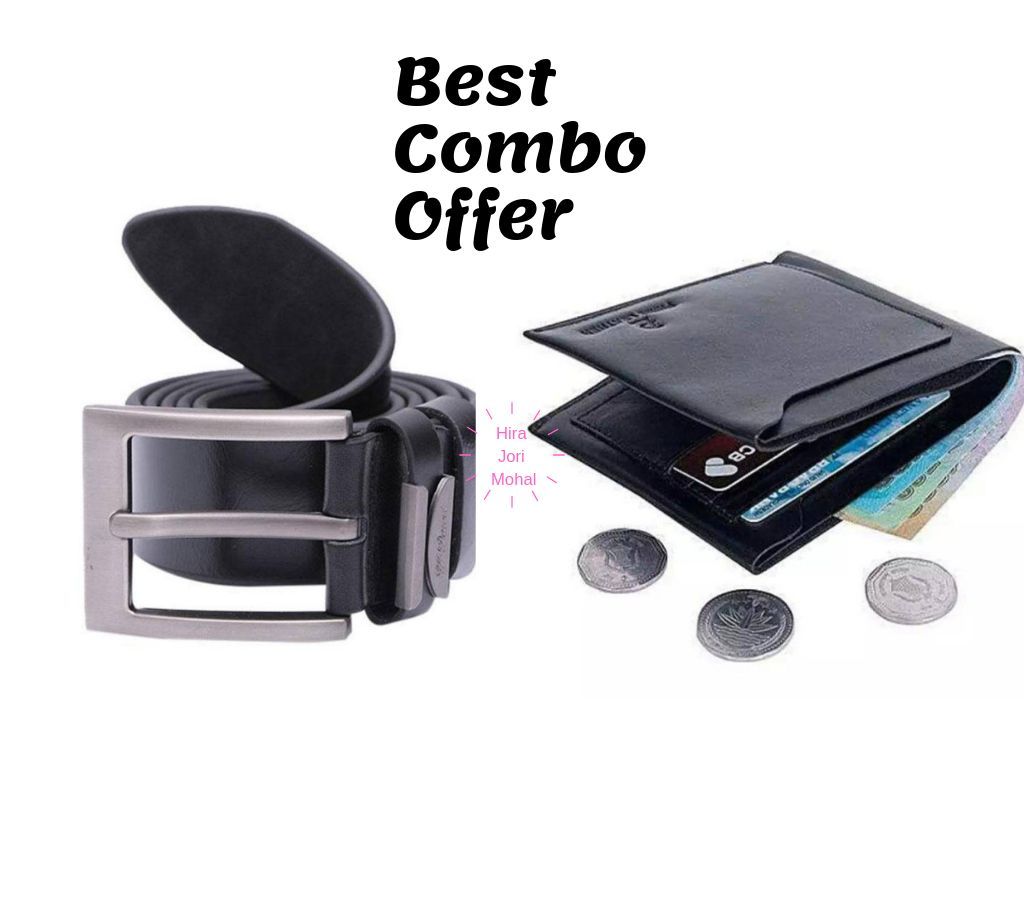 Artificial Leather Wallet (Black) & Belt-Combo Offer