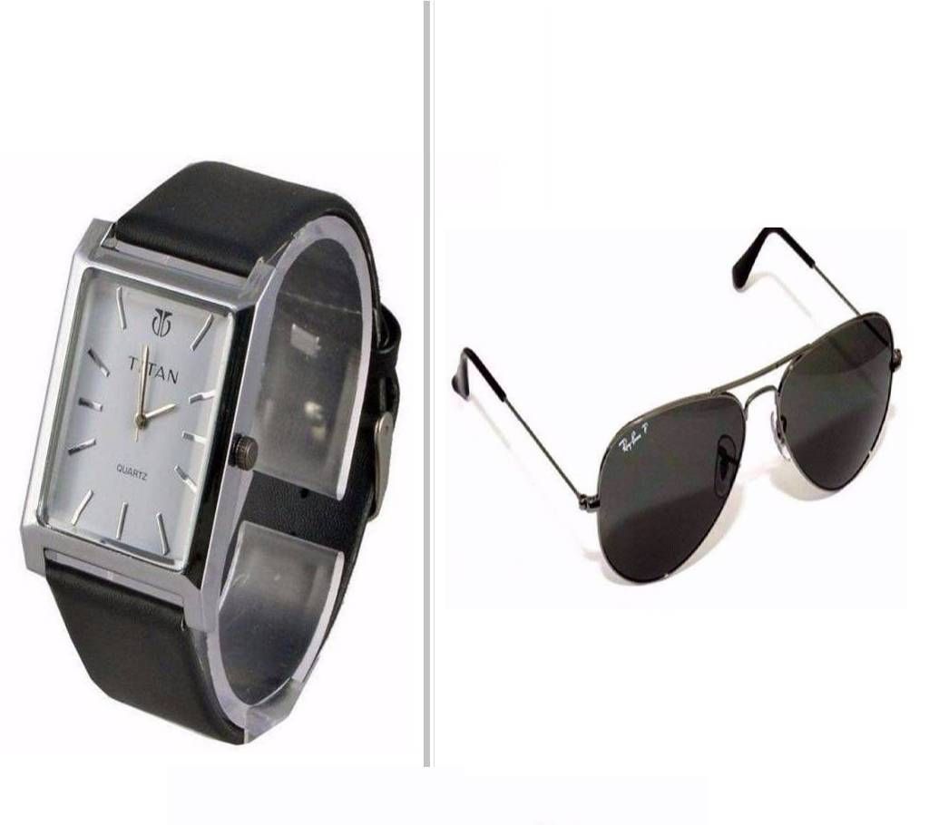 Combo of TITAN GENTS Watch + Ray ban Sun glass Copy