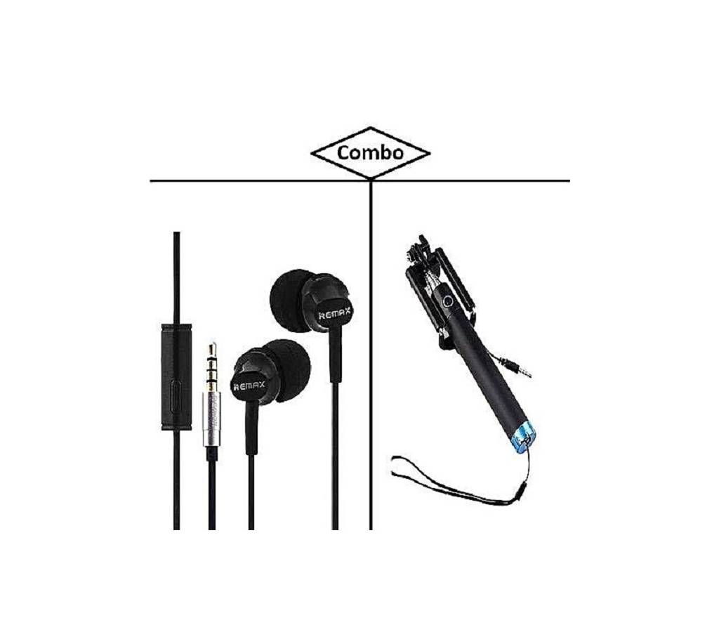 Combo of REMAX RM-501 In-ear Earphone and Locust Monopod Selfie Stick