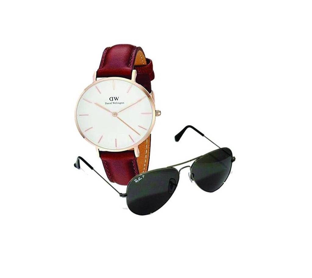 DW Gents Watch & Ray Ban Sunglasses Combo 