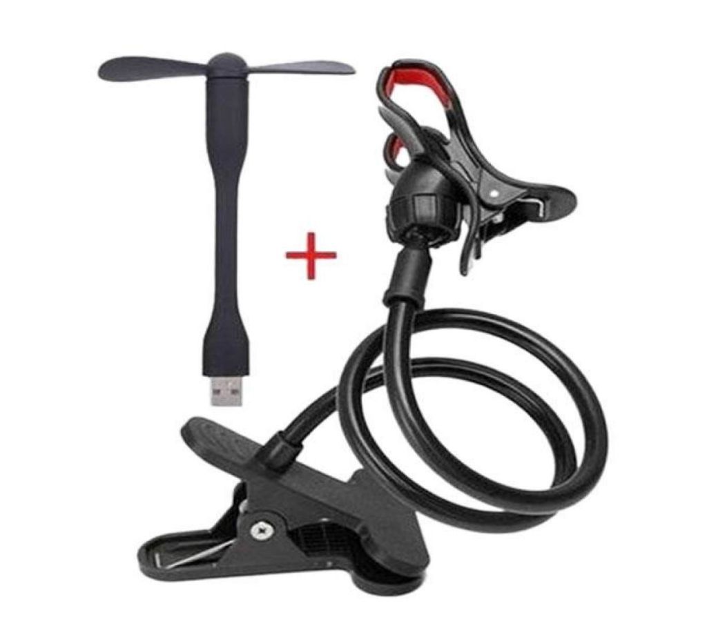 Flexible Twisting Long Stand for Smartphone & USB Fan -Black