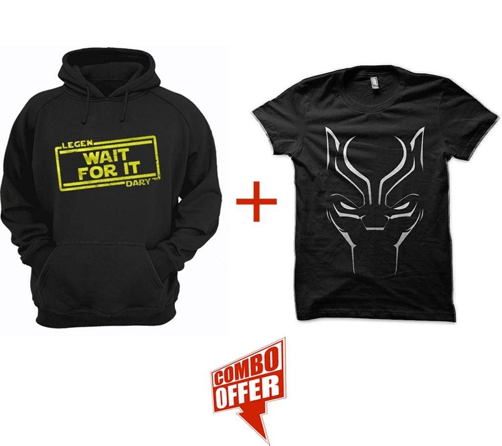 Legen-Black-Mens-Hoodie+Gents Summer T-Shirt - bpface COmbo Offer 