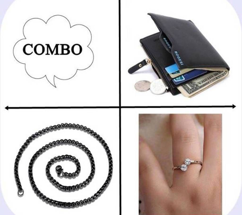 Combo of Lather Wallet + Finger Ring + Chain