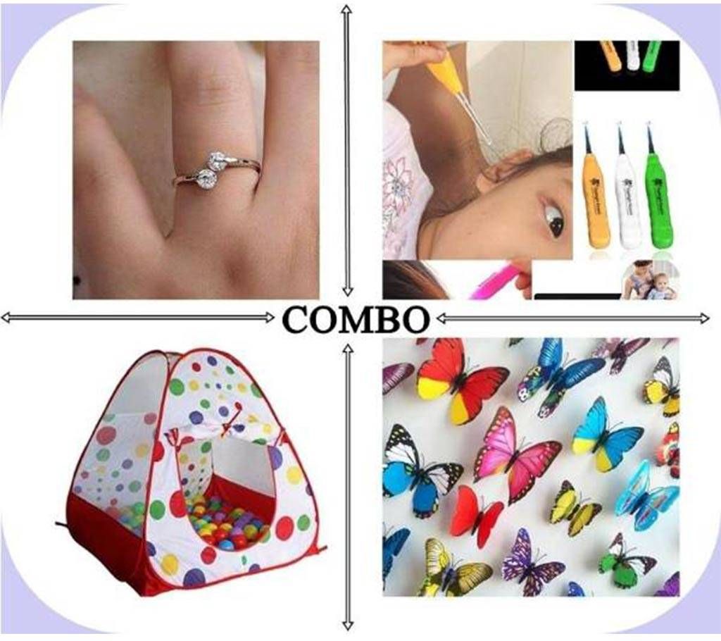 4 Pack of combo Finger Ring + Ear Cleaner + Play Tent+Sticker