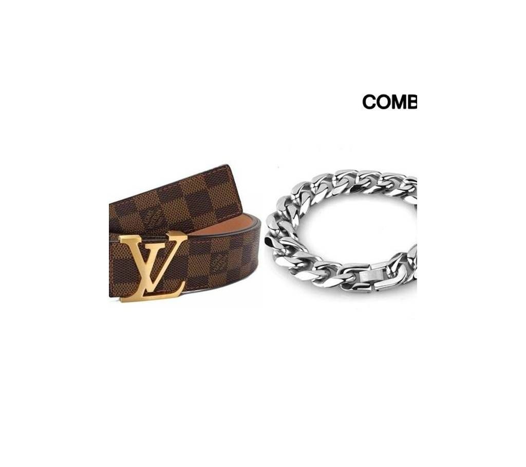 Louis Vuitton Damier Ebene Belt & Stainless Steel belt for men combo 