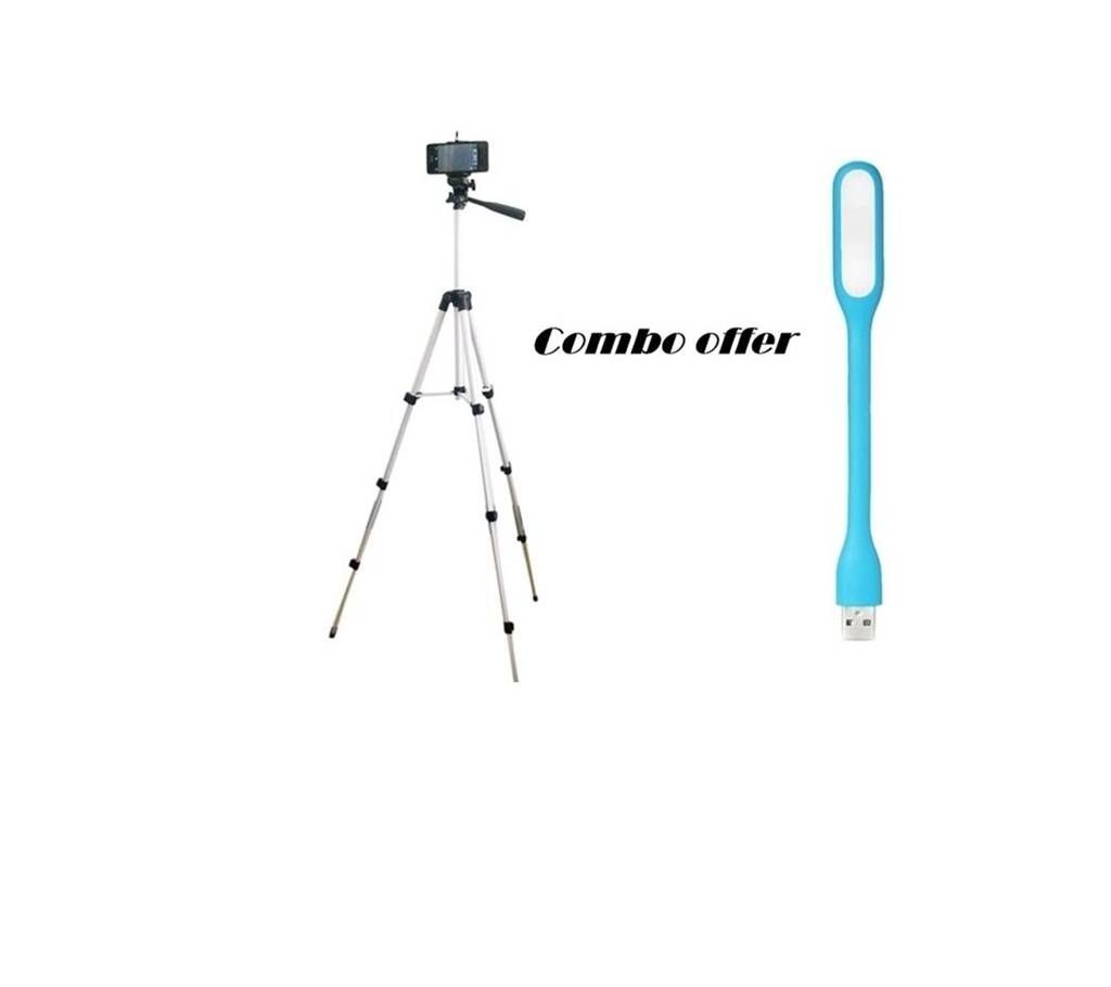 Tripod stand for Camera or Mobile and LED Light combo
