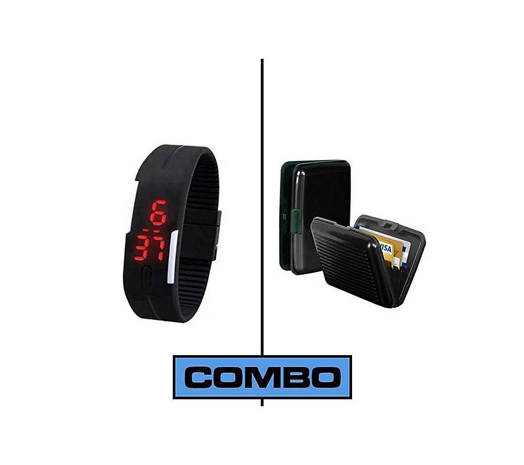 Combo of Sports LED Watch and Card Holder