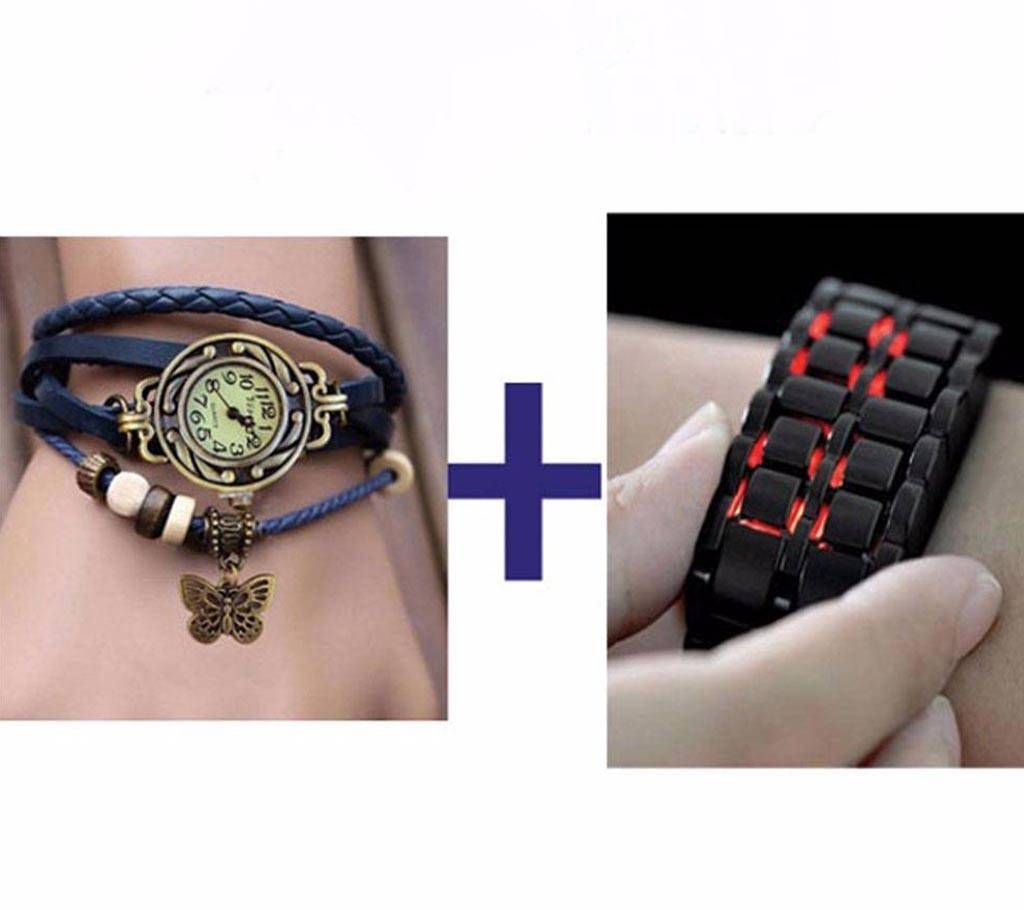 LED samurai wrist watch+LAdies watch combo offer 