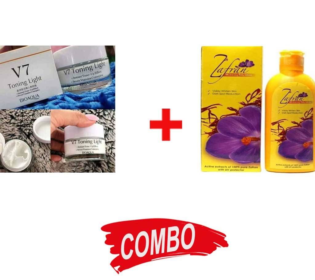 Zafran Whitening Body Lotion - Pakistan + BIOAQUA V7 Toning Light cream - Korea Combo 