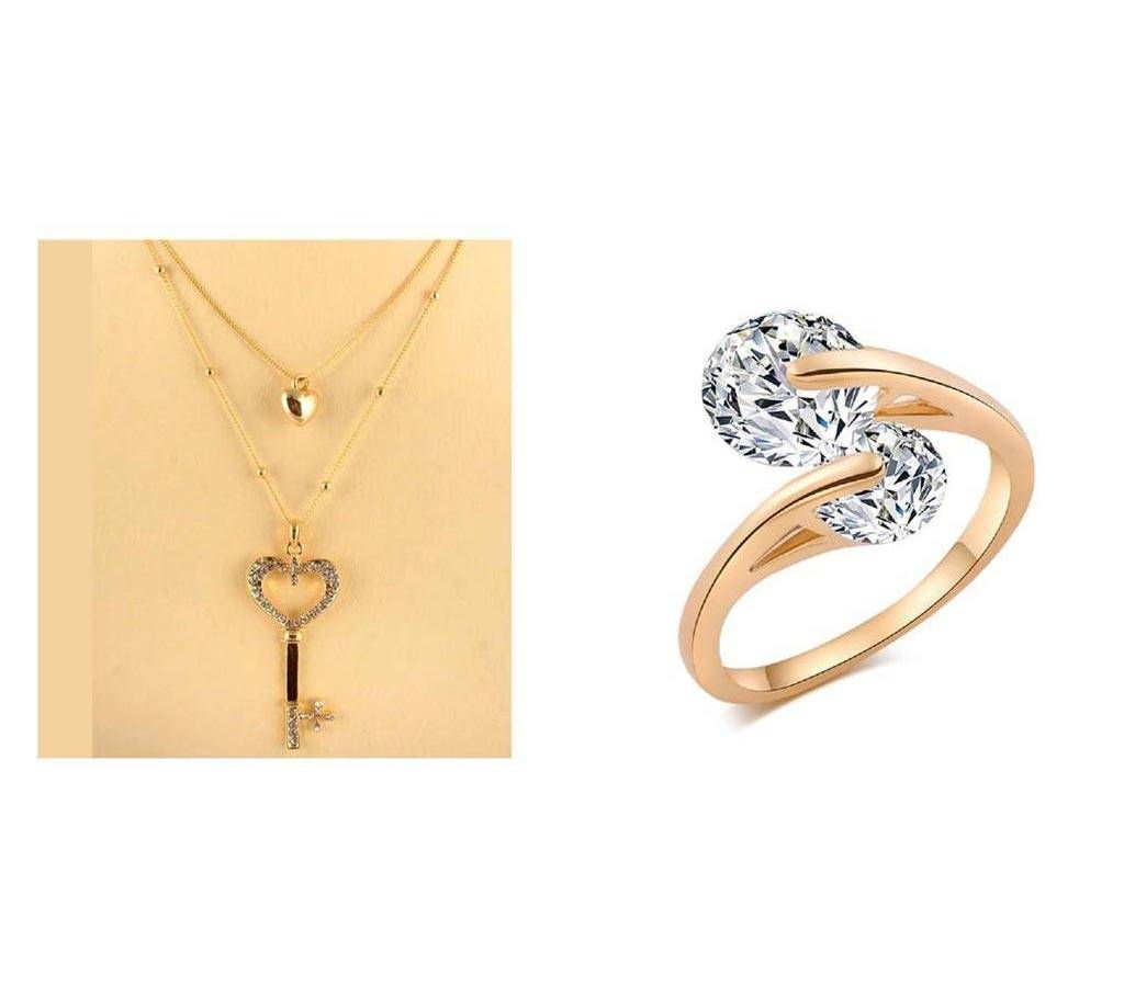 Combo Of Women's Stone Crafted Necklace & Zircon Stone Finger ring combo  