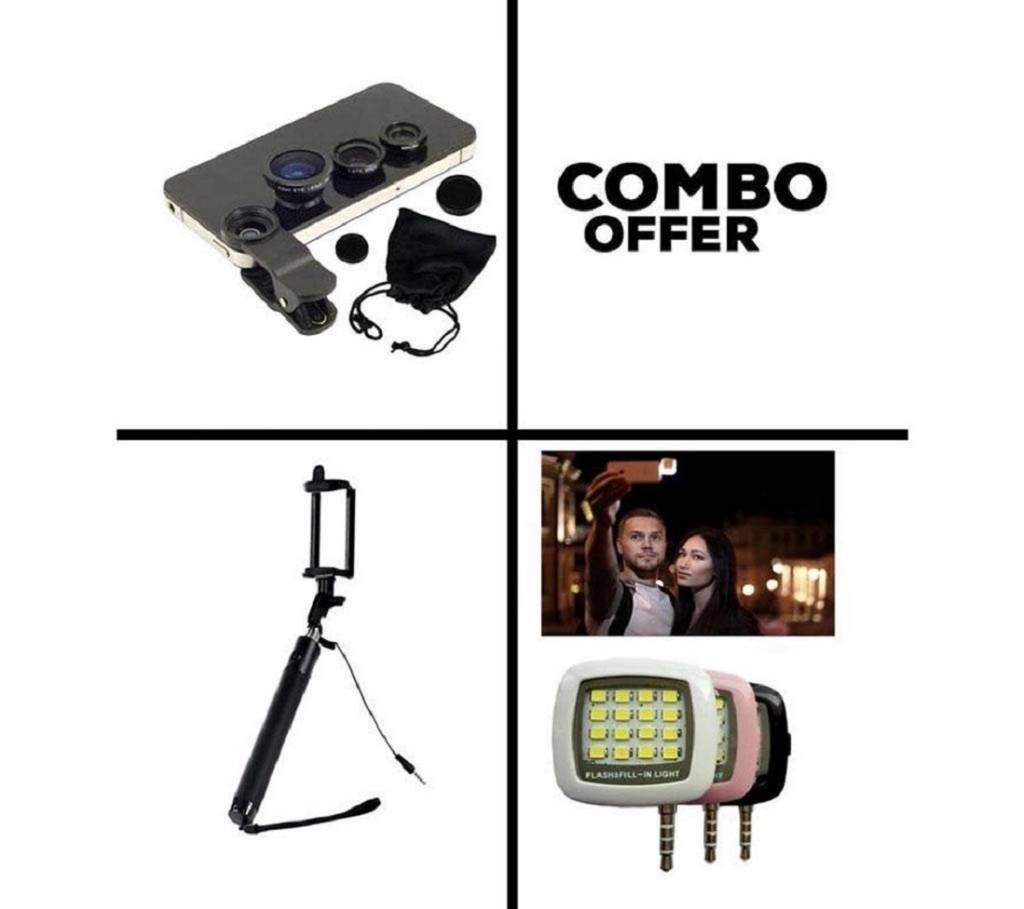 Mobile clip+Selfie Stick+Selfie Light Combo