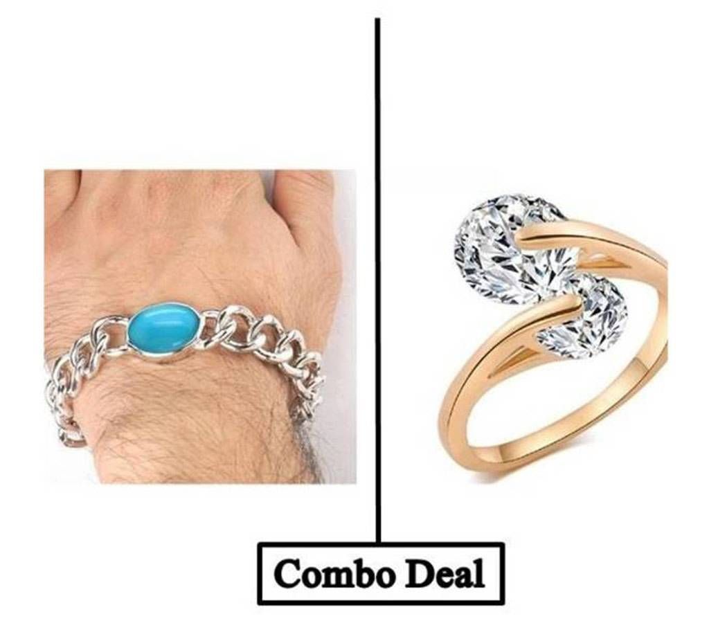 Blue Stone Bracelet + Finger Ring Combo