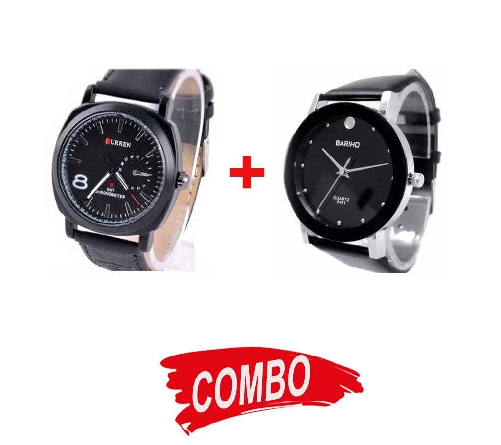 CURREN Gent's Watch (Replica) + Bariho Black Wrist Watch (Copy) - Combo Offer