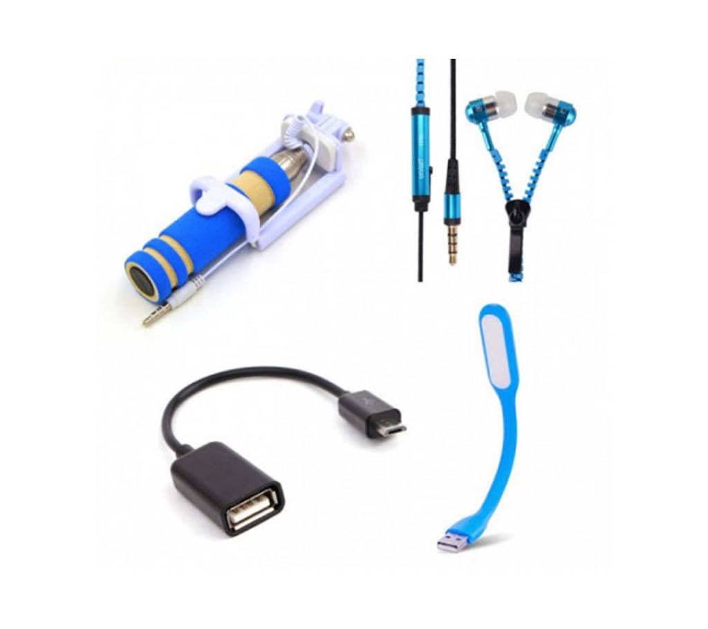 Selfie Stick+Headphone+OTG Adapter+USB light